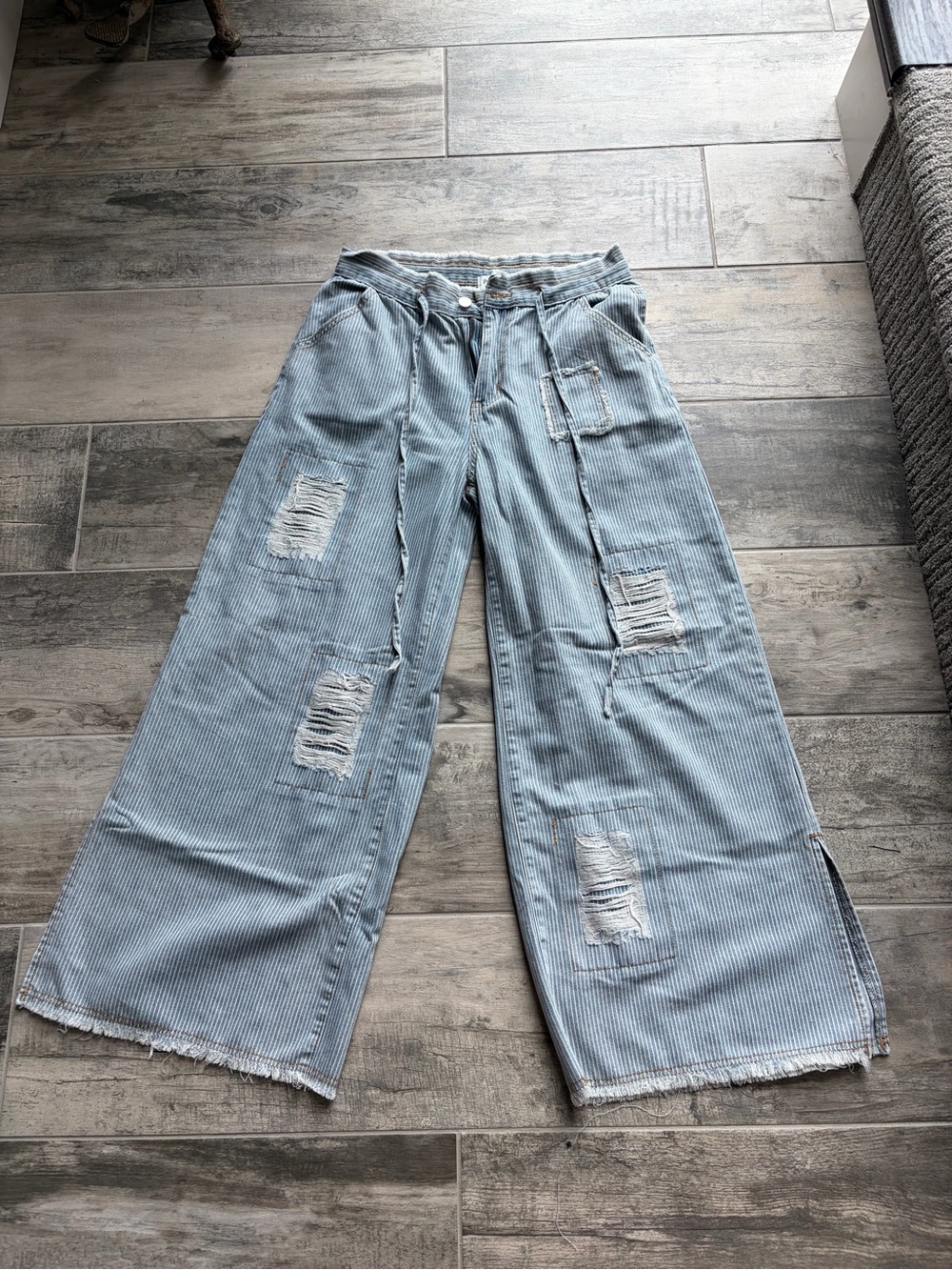 Light Blue Distressed Wide Leg Pants